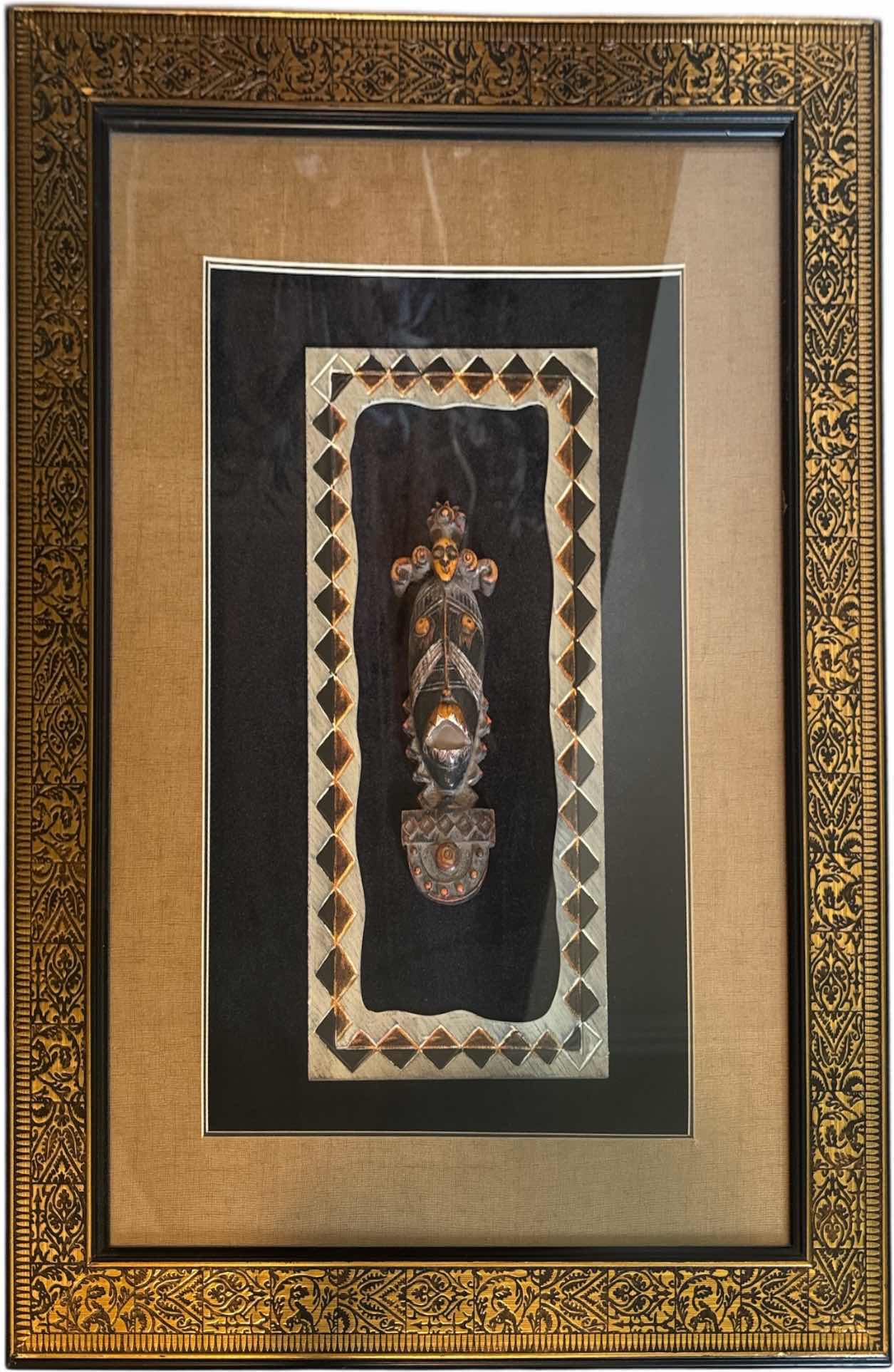 Photo 1 of VINTAGE RESIN AND WOOD SHADOW BOX CONTAINING AFRICAN HAND CARVED PENDANT
20” X 2.75” X H26”
$85