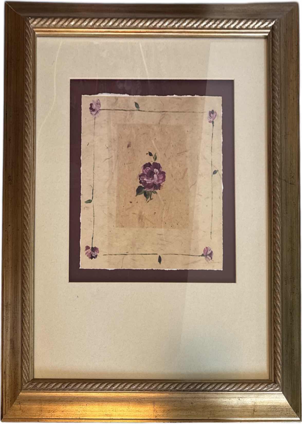 Photo 1 of VINTAGE GOLD TONE RESIN FRAMED FLORAL PRINT ART 
W25.5” X L29.5”

