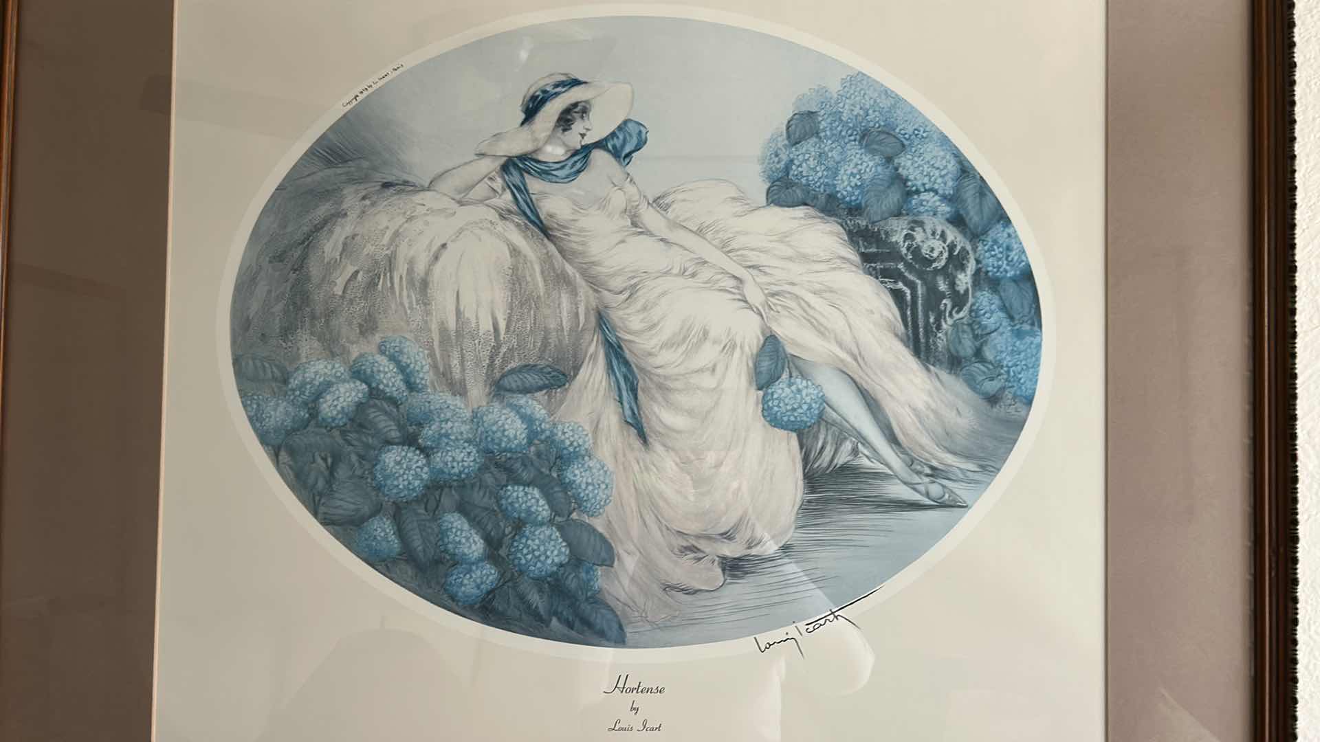 Photo 1 of BROWN FRAMED ART PRINT "HORTENSE" BY LOUIS ICART 34"X 30"