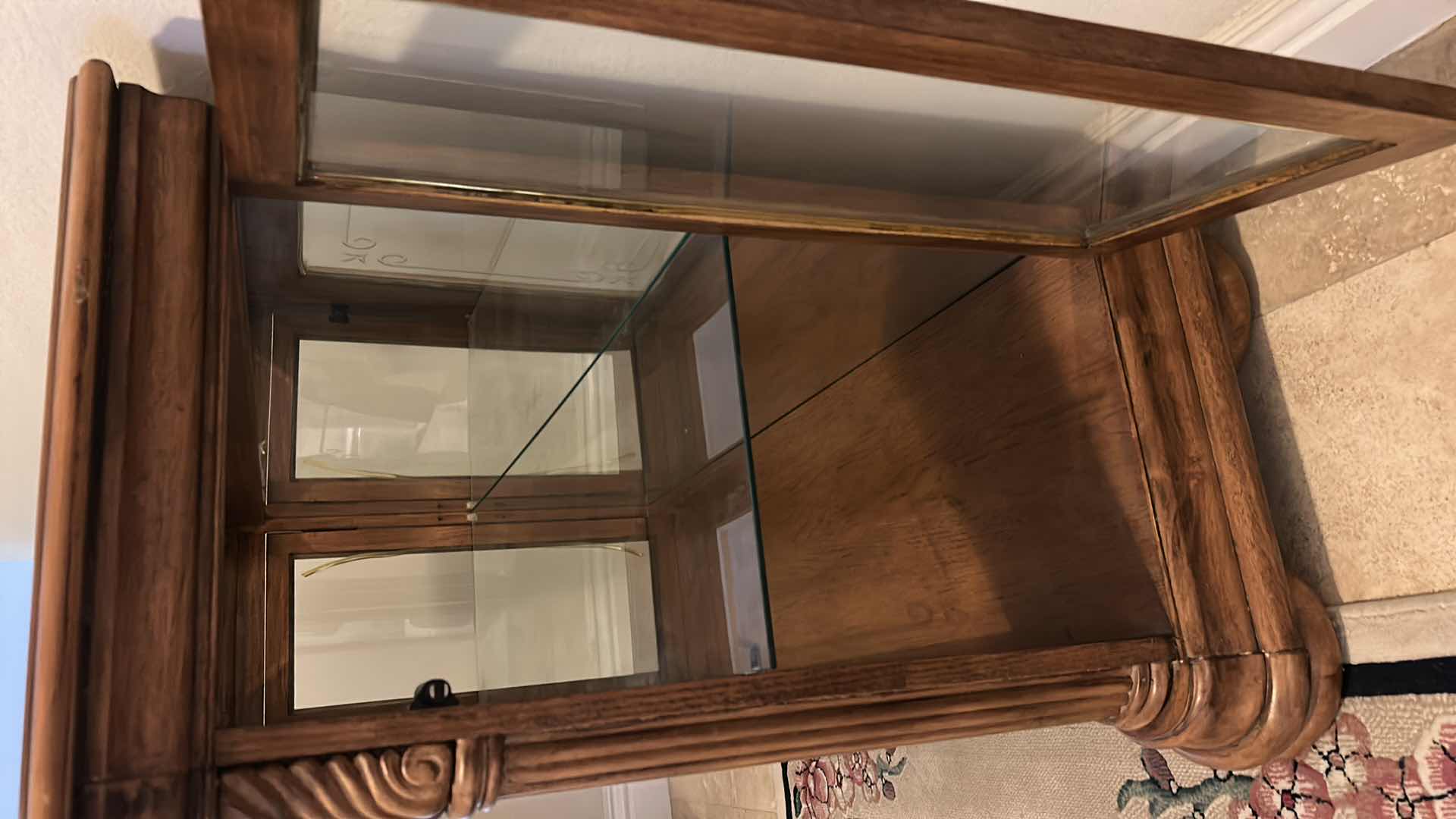 Photo 1 of WOOD WITH BEVELED GLASS  CURIO CABINET 52” x 19” x H34 1/2”