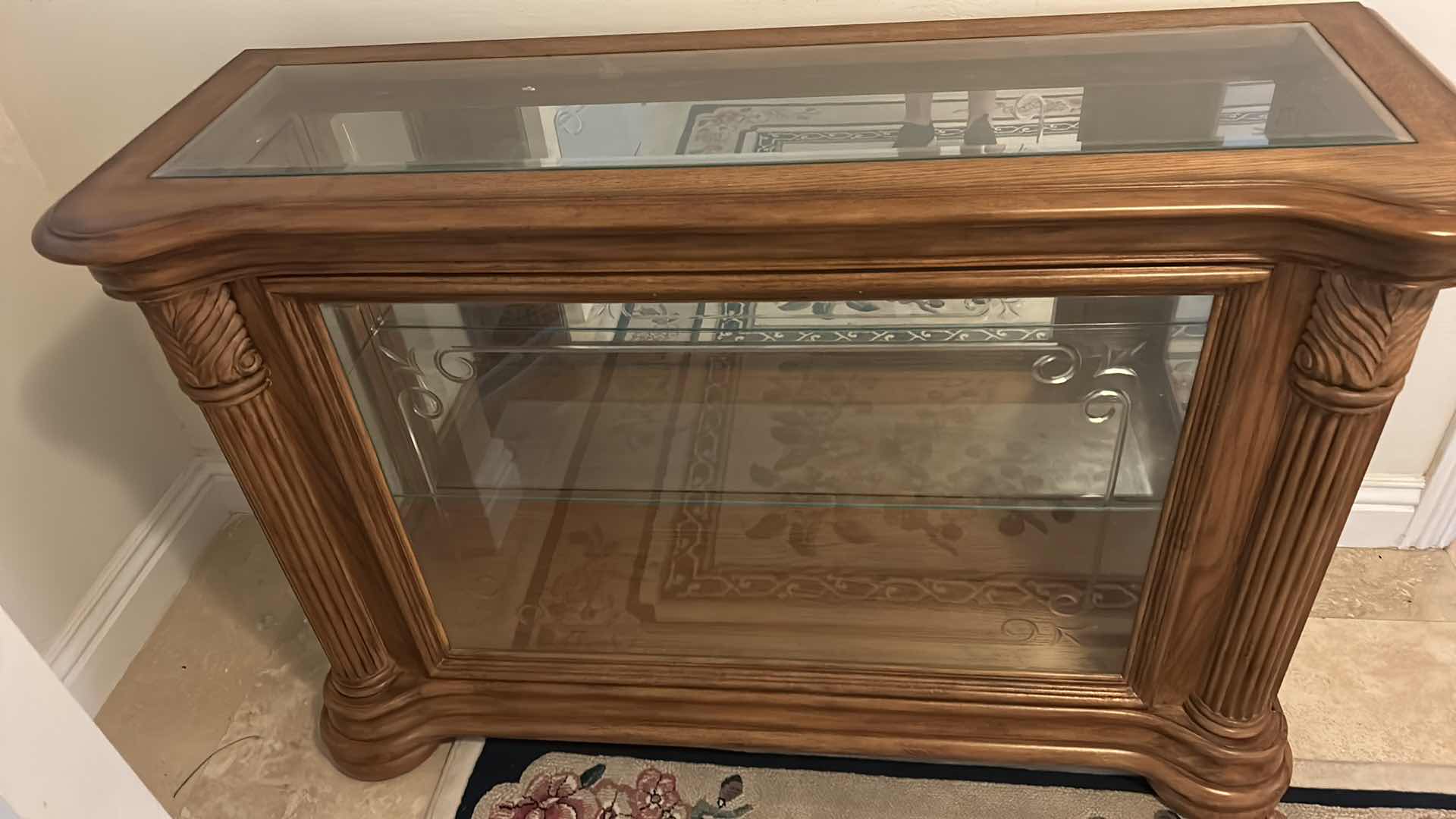 Photo 1 of WOOD WITH BEVELED GLASS  CURIO CABINET 52” x 19” x H34 1/2”