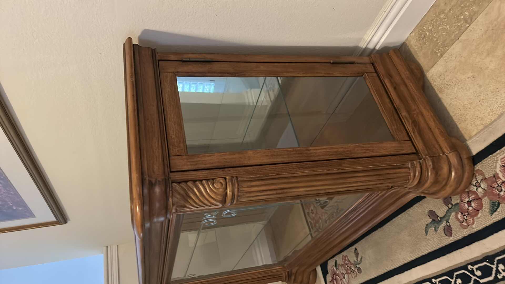 Photo 1 of WOOD WITH BEVELED GLASS  CURIO CABINET 52” x 19” x H34 1/2”