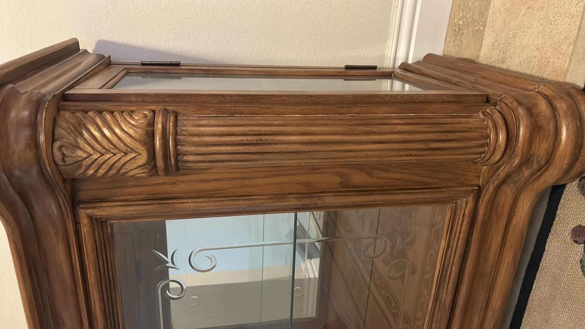 Photo 1 of WOOD WITH BEVELED GLASS  CURIO CABINET 52” x 19” x H34 1/2”