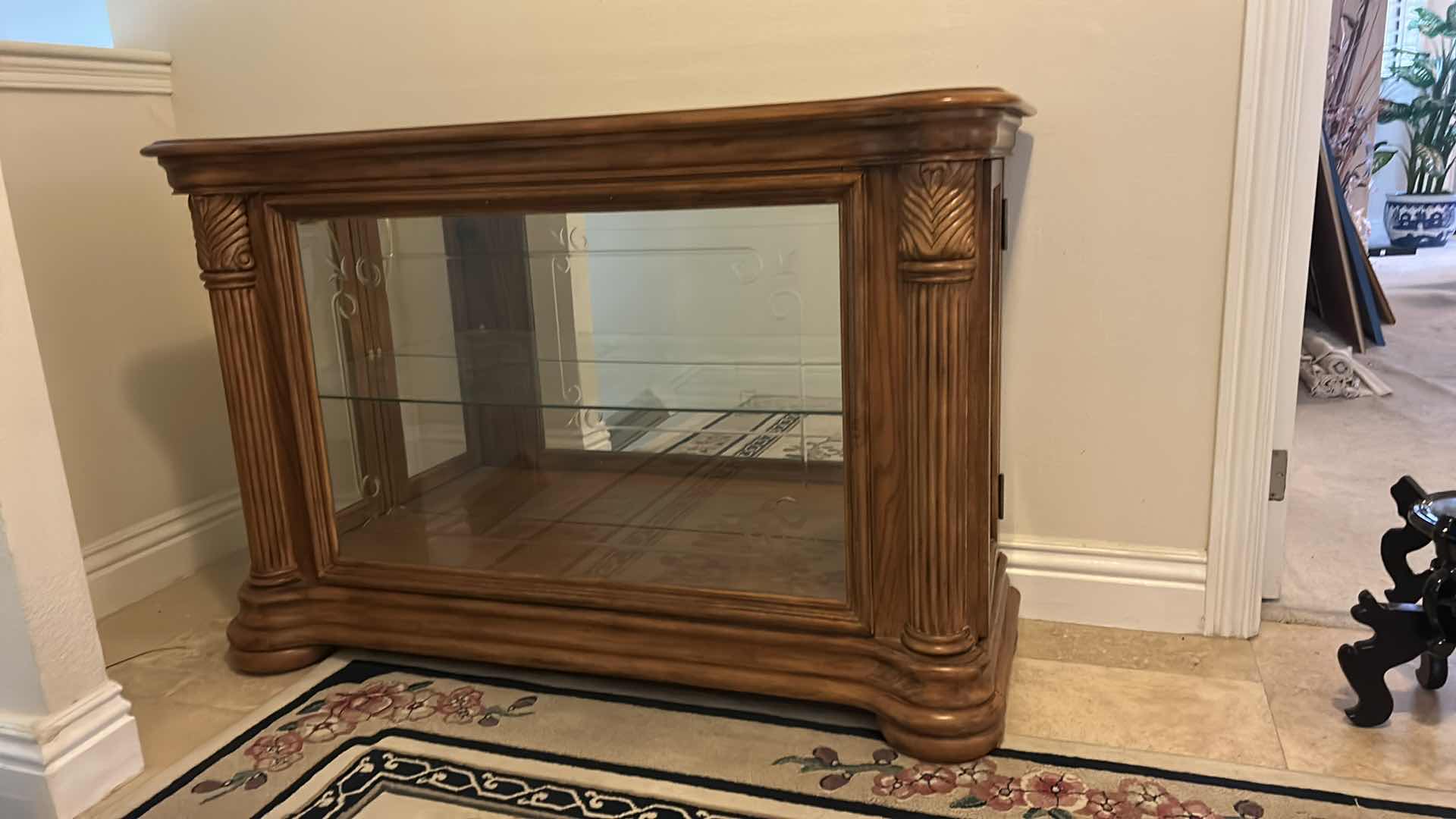 Photo 1 of WOOD WITH BEVELED GLASS  CURIO CABINET 52” x 19” x H34 1/2”