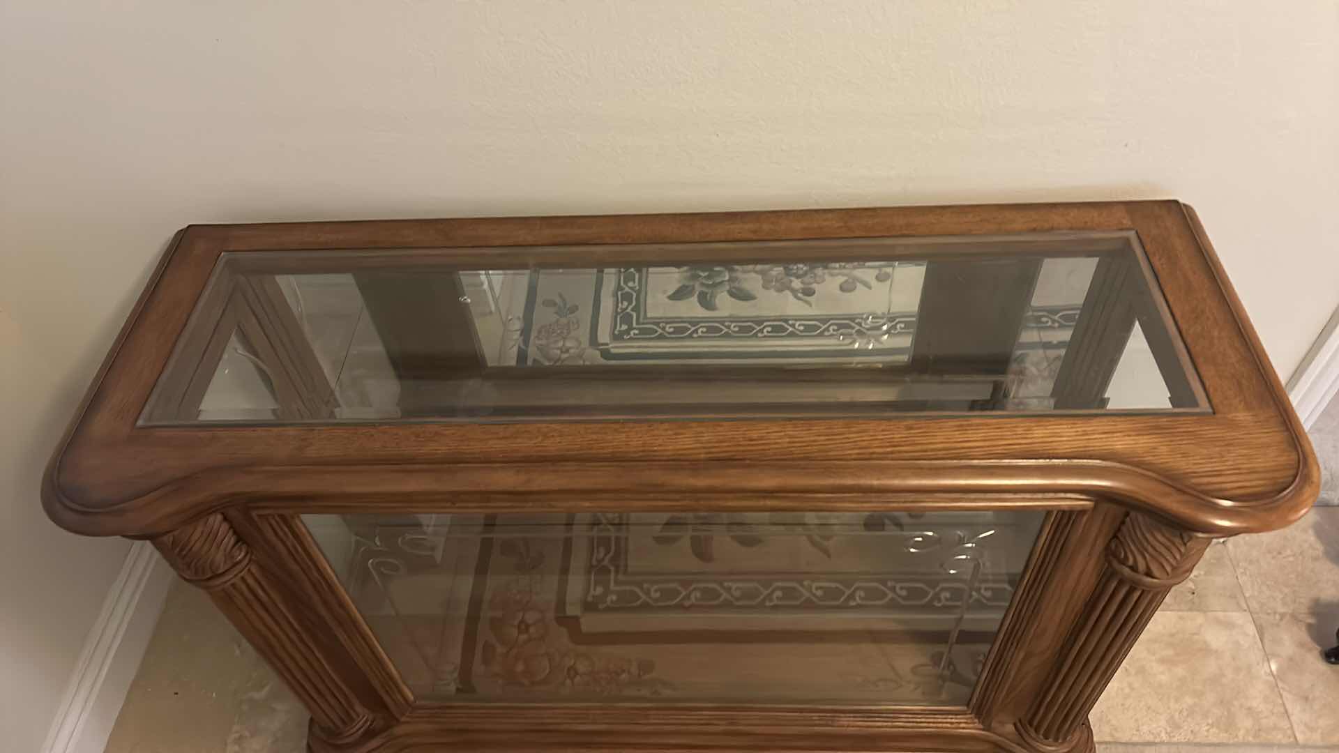 Photo 1 of WOOD WITH BEVELED GLASS  CURIO CABINET 52” x 19” x H34 1/2”