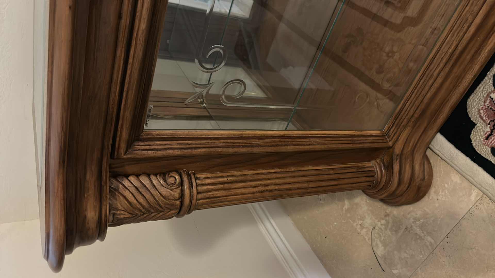 Photo 1 of WOOD WITH BEVELED GLASS  CURIO CABINET 52” x 19” x H34 1/2”