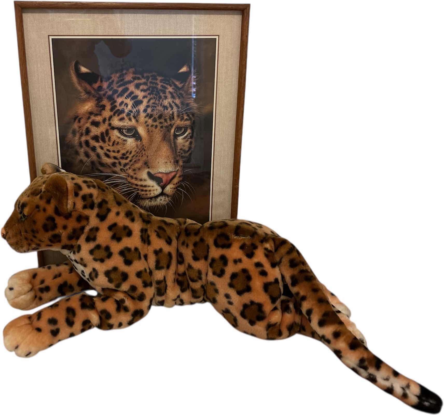 Photo 1 of FRAMED LEOPARD ARTWORK  16 1/2“ x H20“AND STUFFED ANIMAL