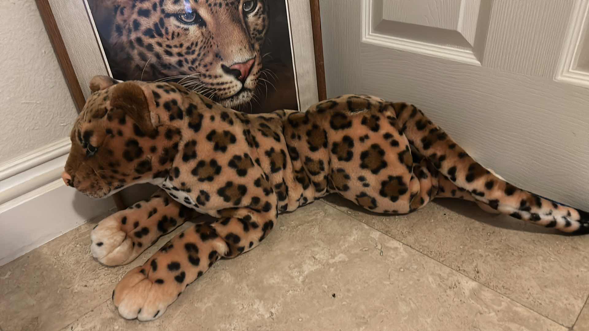Photo 1 of FRAMED LEOPARD ARTWORK  16 1/2“ x H20“AND STUFFED ANIMAL