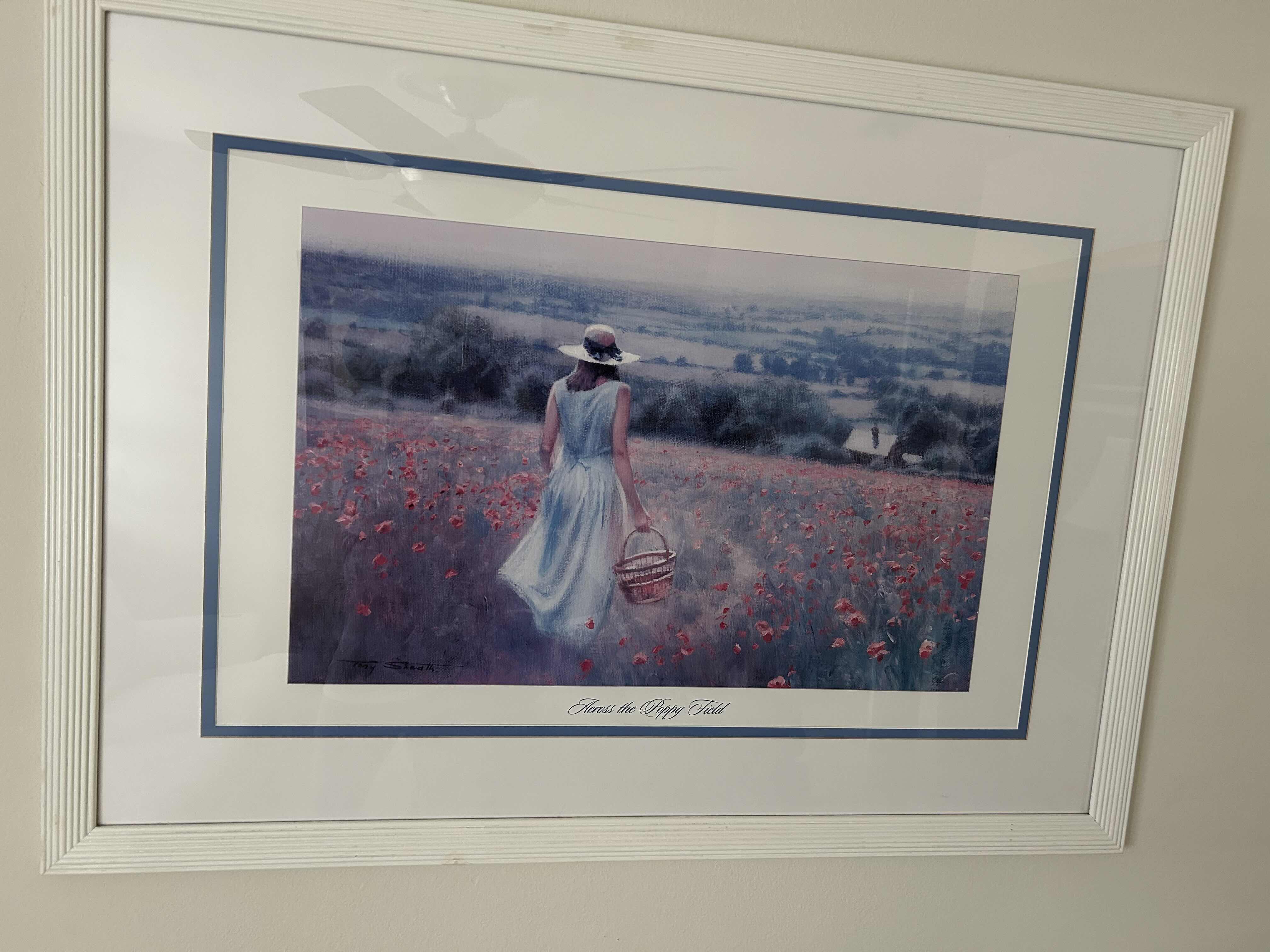 Photo 1 of WHITE FRAMED ART PRINT " ACROSS THE POPPY FIELD" 46" X 33"