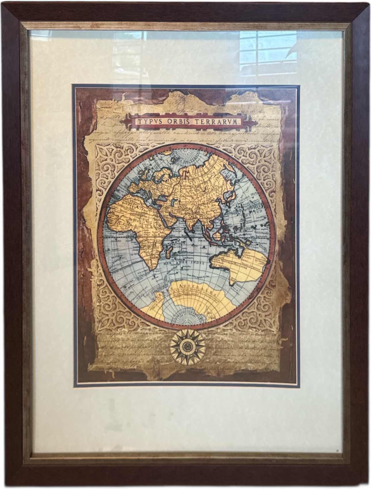 Photo 1 of VINTAGE WOOD FRAMED PRINT ART TYPUS ORBIS TERRARUM MAP 1570
W25.25” X L31.25”

