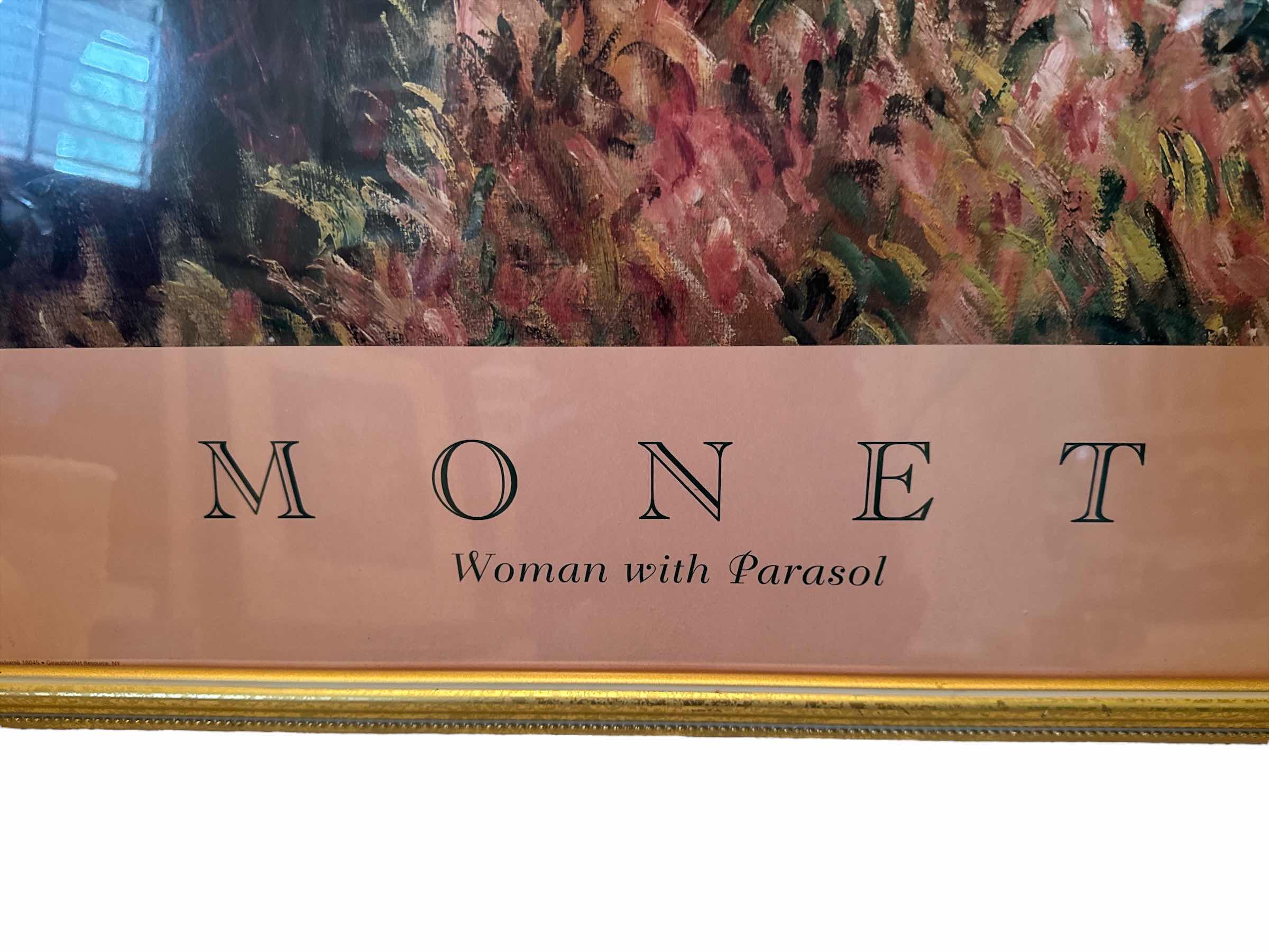 Photo 1 of VINTAGE GOLD TONE RESIN FRAMED PRINT ART MONET WOMAN WITH PARASOL
W26” X L38”


