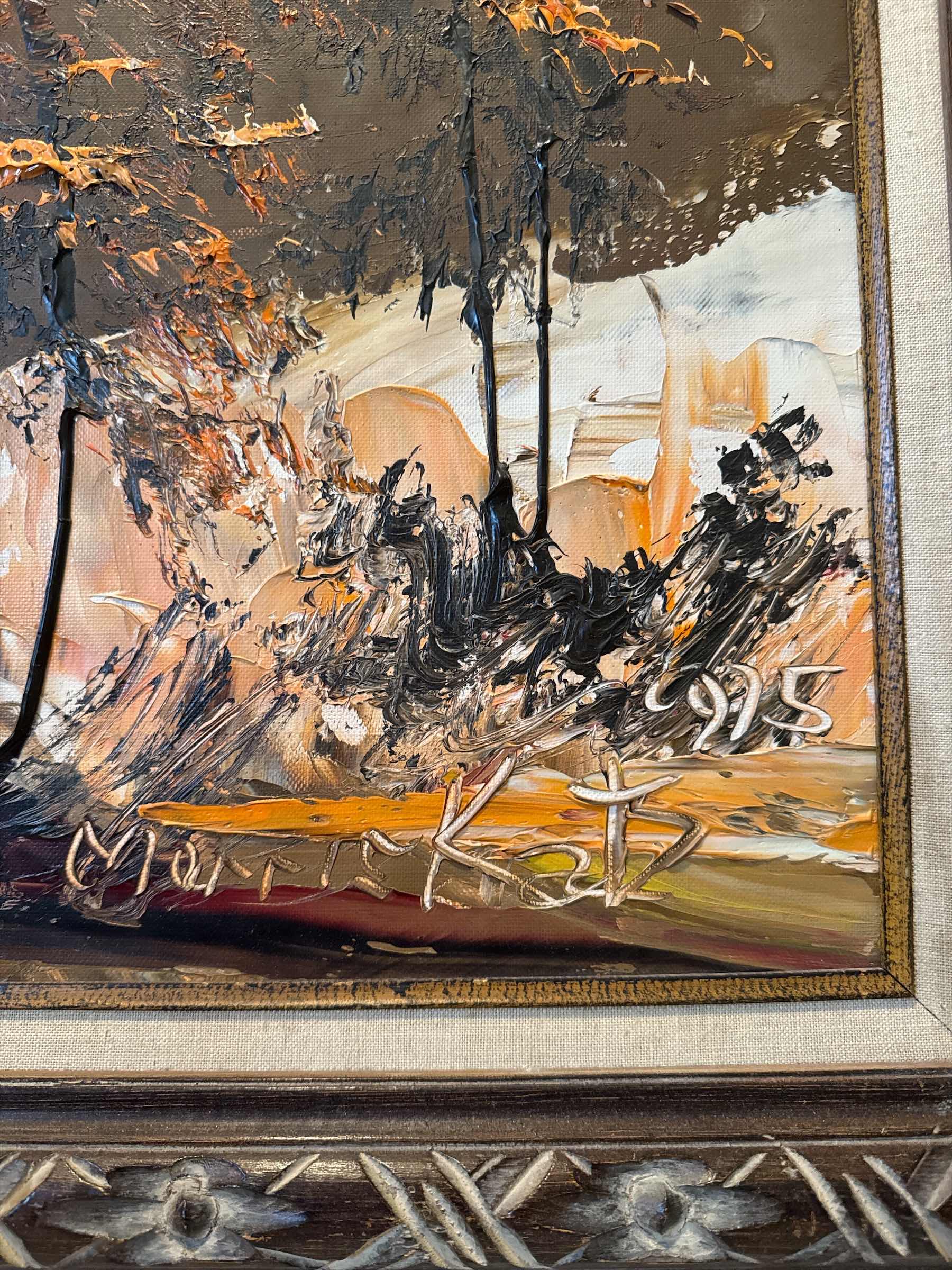 Photo 1 of VINTAGE WOOD CARVED FRAMED OIL PAINTING AUTUMN LEAVE BY MORRIS KATZ 1975
W26.5” X L30.5”


