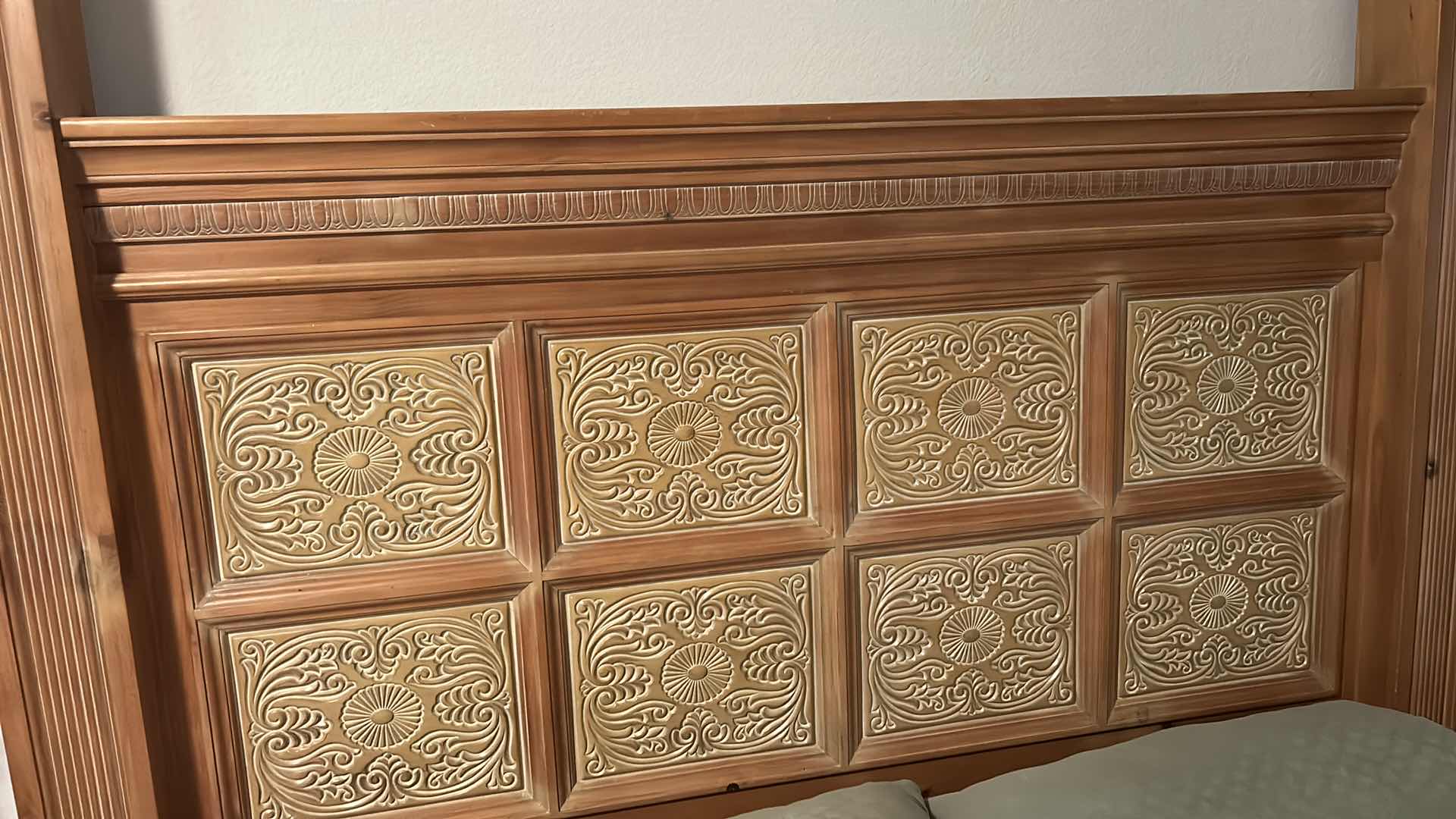 Photo 1 of QUEEN SIZE WOOD HEADBOARD AND FOOTBOARD WITH CARVED WOOD PANELS 68” X 94” X H6’
