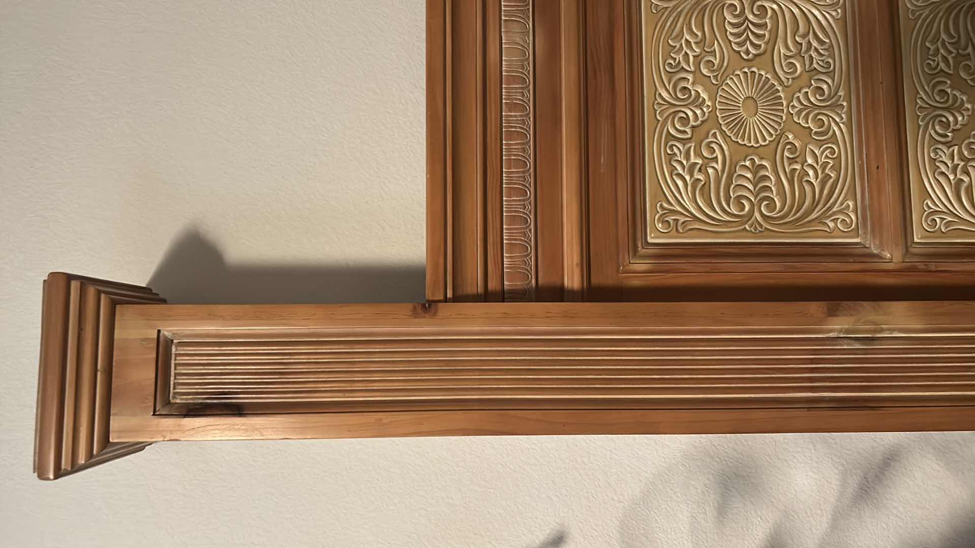 Photo 1 of QUEEN SIZE WOOD HEADBOARD AND FOOTBOARD WITH CARVED WOOD PANELS 68” X 94” X H6’