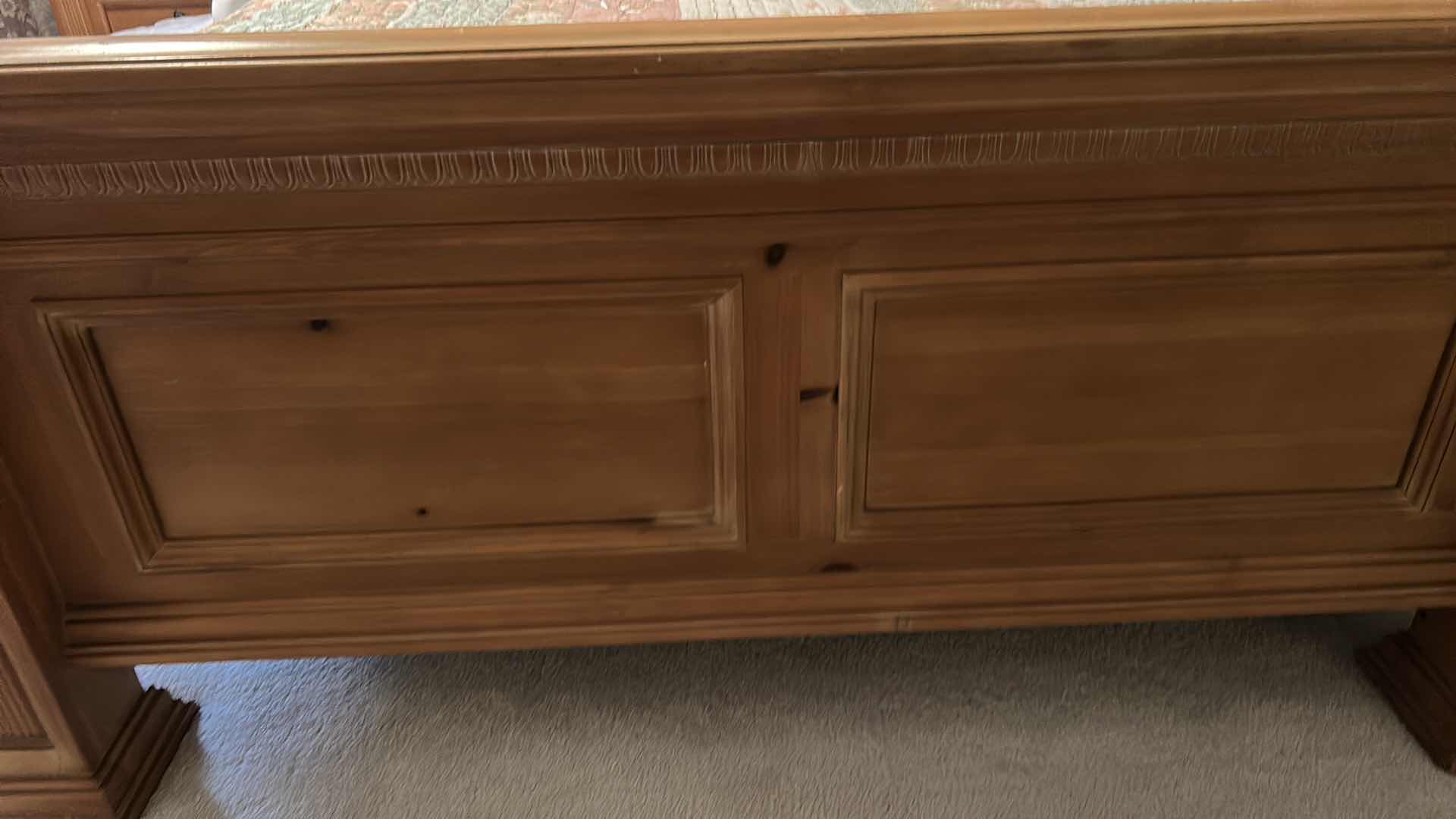 Photo 1 of QUEEN SIZE WOOD HEADBOARD AND FOOTBOARD WITH CARVED WOOD PANELS 68” X 94” X H6’