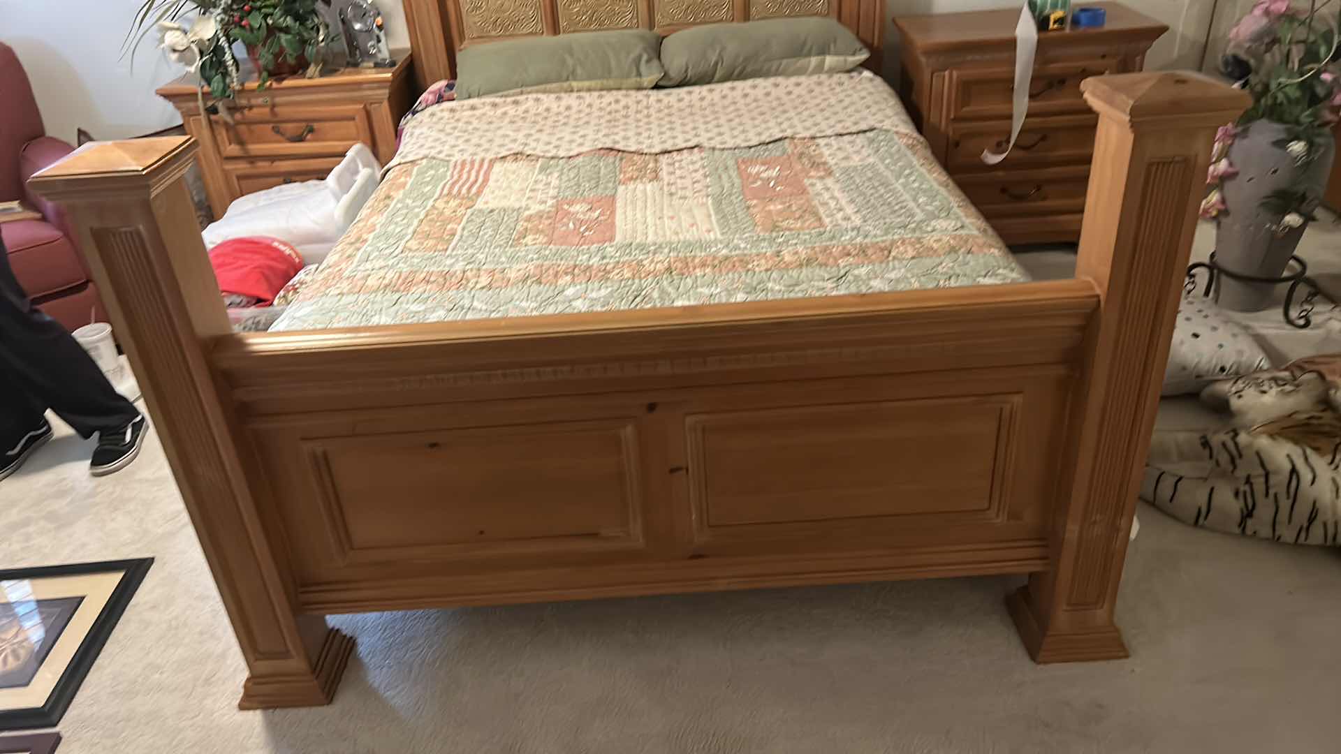 Photo 1 of QUEEN SIZE WOOD HEADBOARD AND FOOTBOARD WITH CARVED WOOD PANELS 68” X 94” X H6’