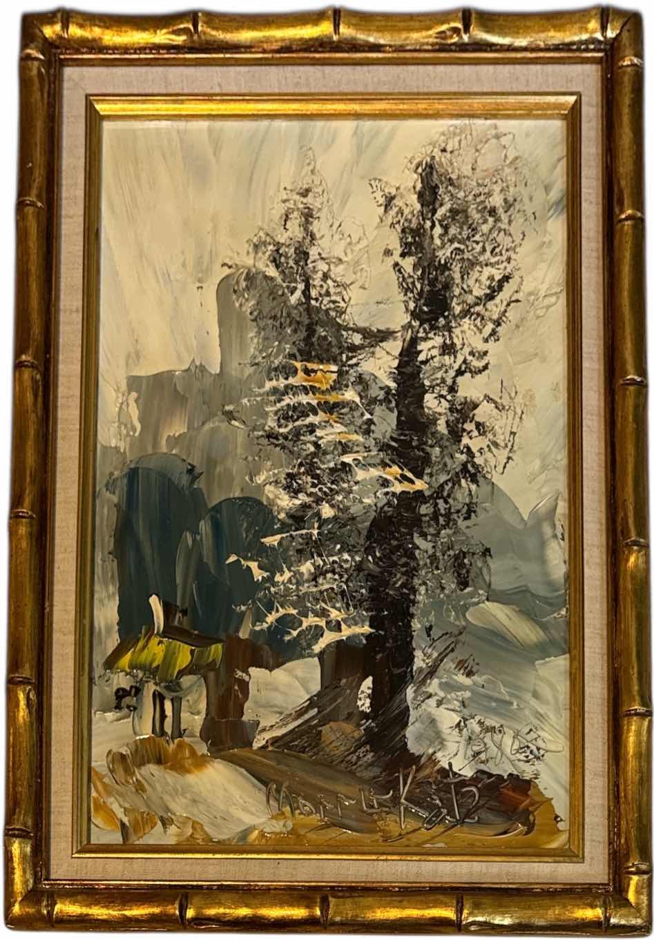 Photo 1 of VINTAGE WOOD FRAMED OIL PAINTING AUTUMN LEAVE BY MORRIS KATZ 1980
W15” X L19”

