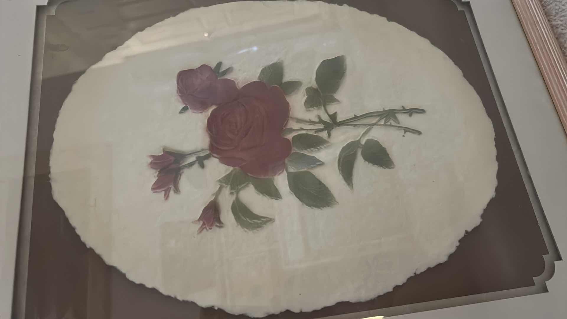 Photo 1 of WOOD FRAMED PAPER RAISED ROSES ARTWORK 18” x H22”