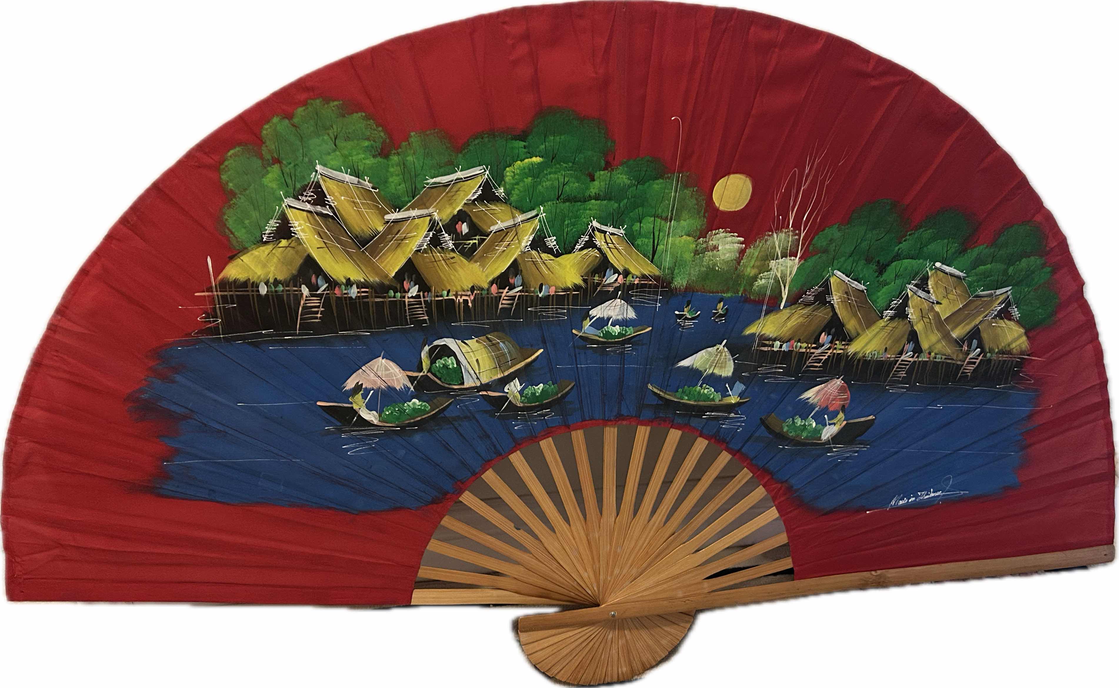 Photo 1 of VINTAGE JAPANESE BAMBOO AND SILK ACCORDIAN FAN 5FT