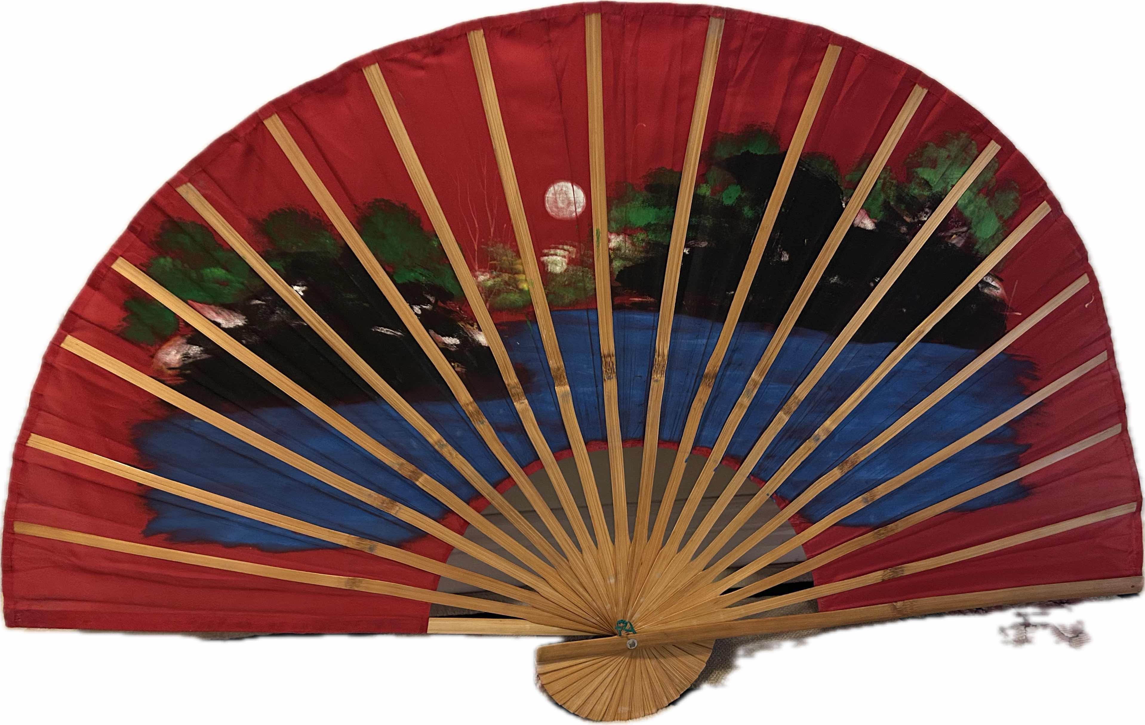 Photo 1 of VINTAGE JAPANESE BAMBOO AND SILK ACCORDIAN FAN 5FT