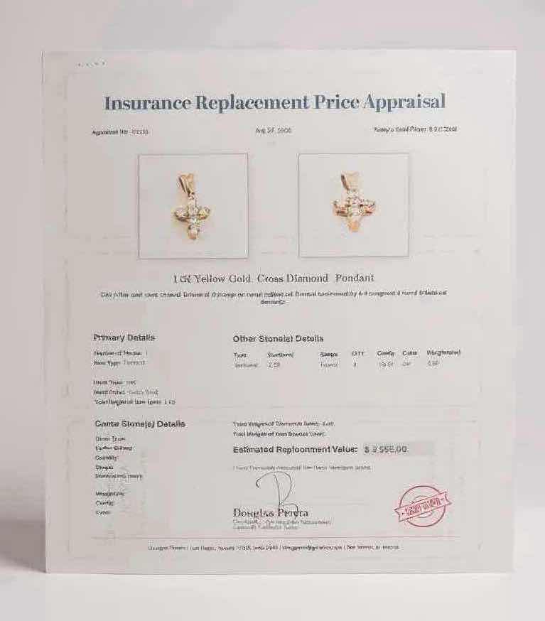 Photo 1 of 14K YELLOW GOLD CROSS W  0.50 ctw DIAMOND PENDANT TTL GRAMS 1.93 W INSURANCE APPRAISAL ITEM #2031