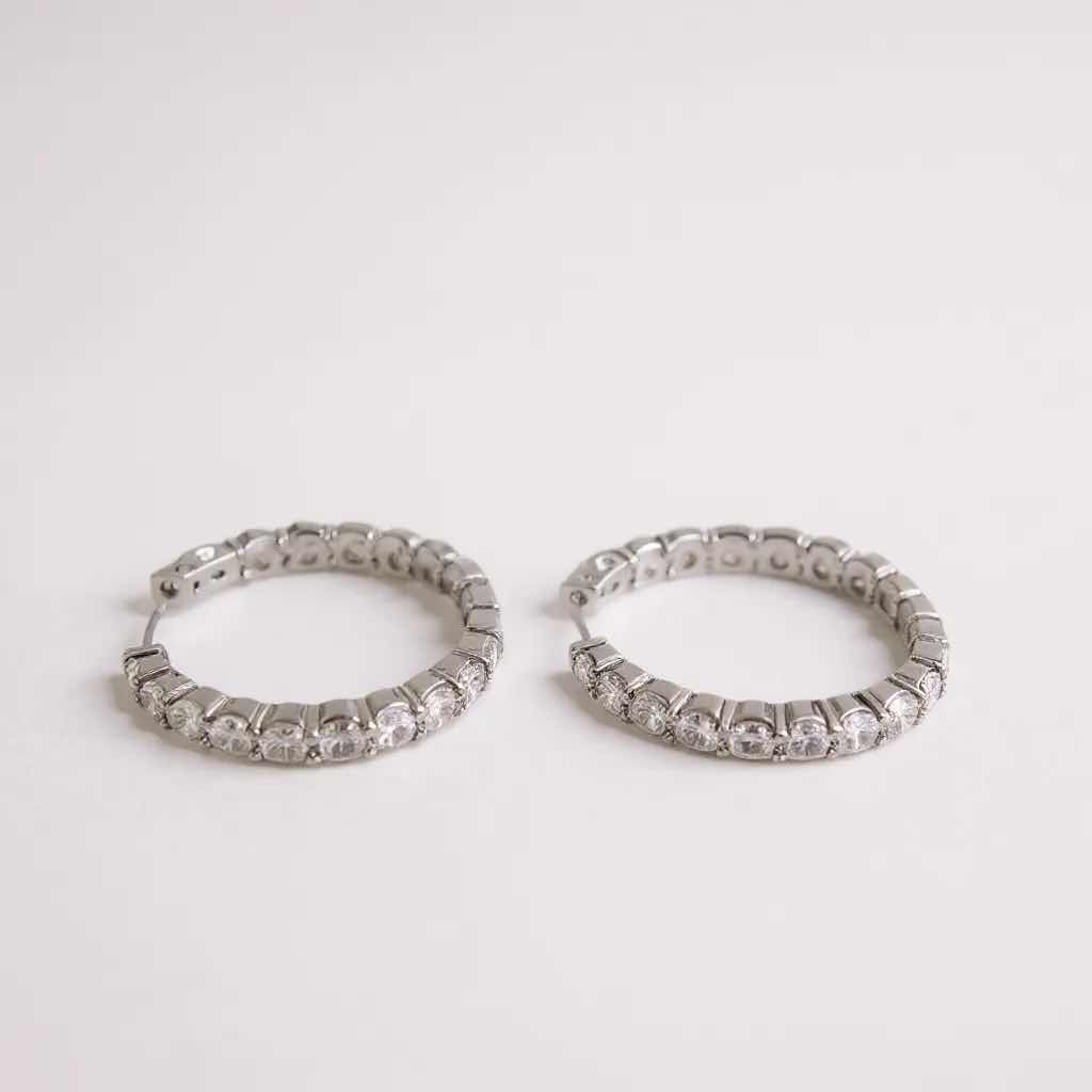 Photo 1 of 14K WHITE GOLD INSIDE OUT SIDE HOOP W 9.00 ctw PAIR OF DIAMOND EARRINGS TTL GRAMS 10.40 W INSURANCE APPRAISAL ITEM # 2018 