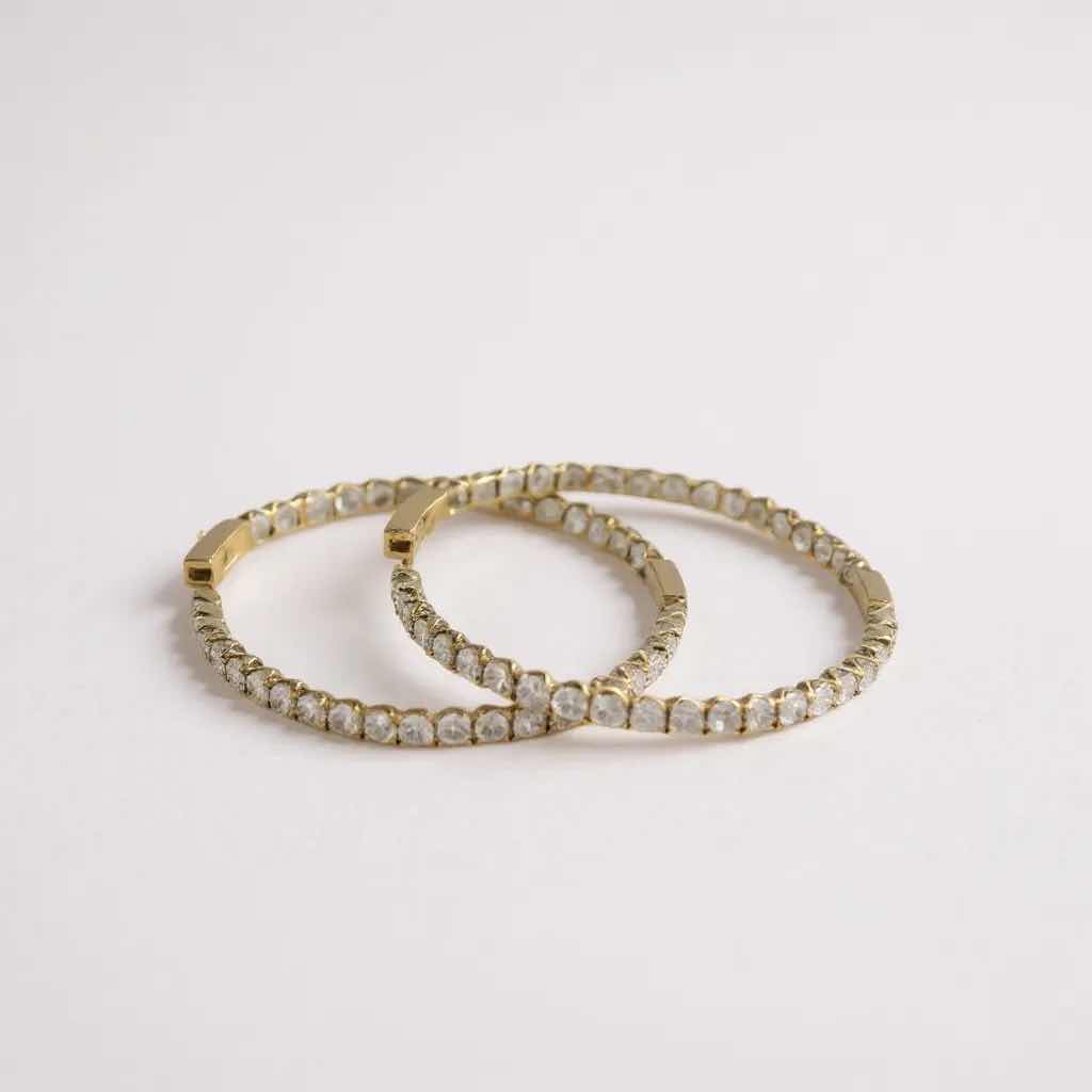 Photo 1 of 14K YELLOW GOLD INSIDE OUT SIDE HOOP PAIR W 3.50 ctw OF DIAMOND EARRINGS TTL GRAMS 9.74 W INSURANCE APPRAISAL ITEM # 2020 