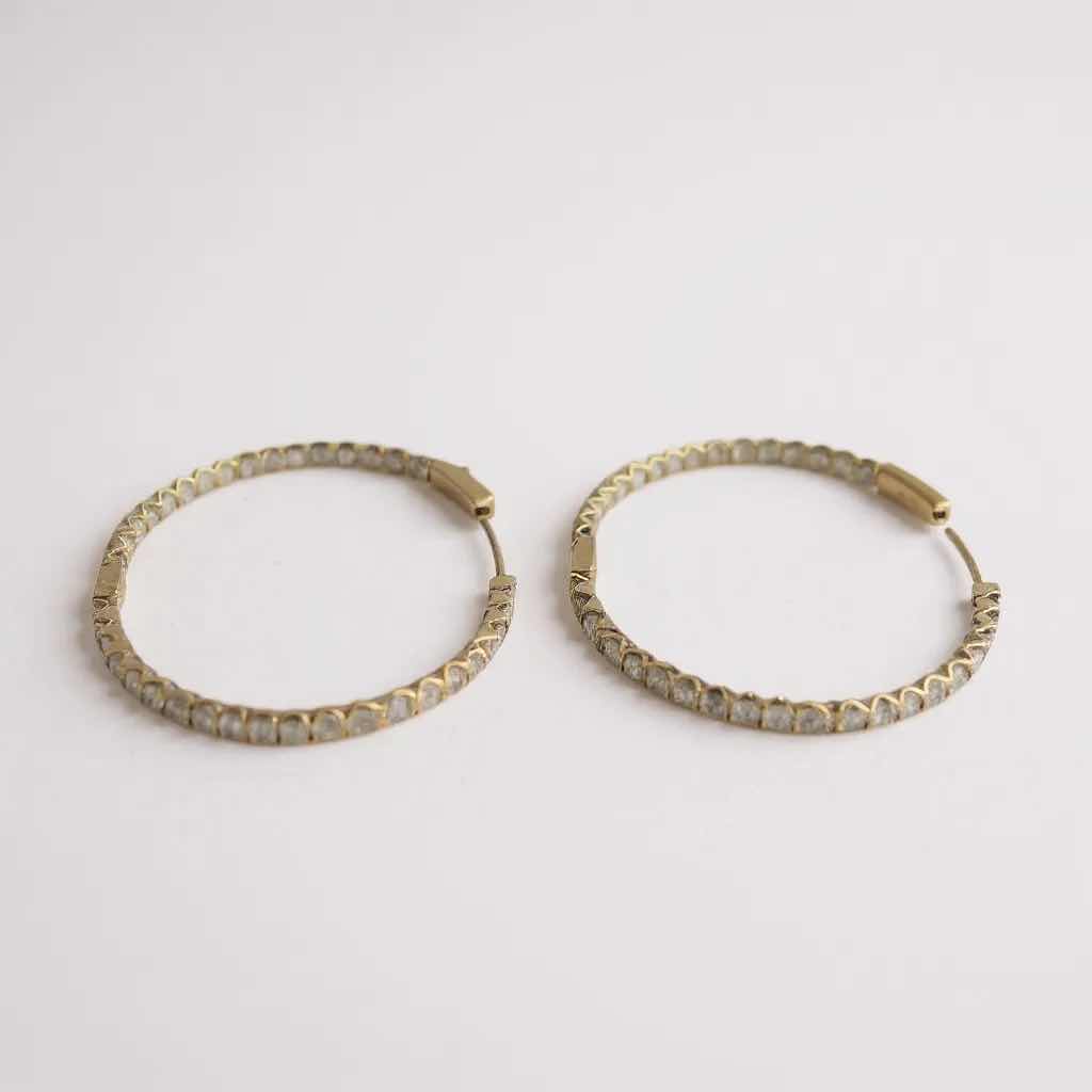Photo 1 of 14K YELLOW GOLD INSIDE OUT SIDE HOOP PAIR W 3.50 ctw OF DIAMOND EARRINGS TTL GRAMS 9.74 W INSURANCE APPRAISAL ITEM # 2020 