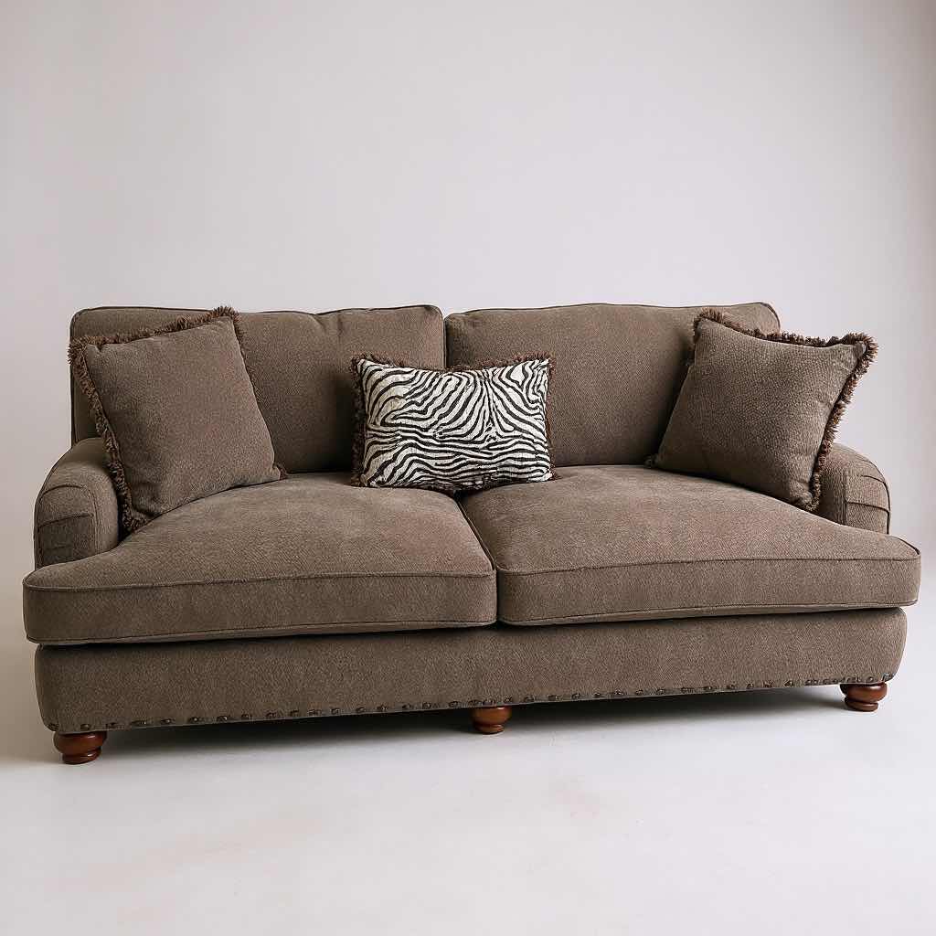 Photo 1 of 8FT BROWN UPHOLSTERY SOFA W ACCENT PILLOWS