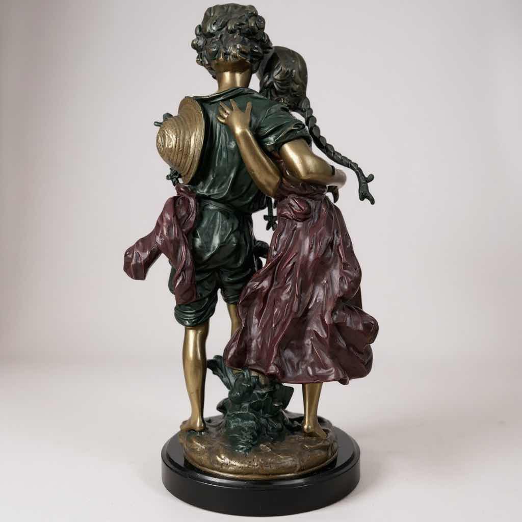 Photo 1 of BRONZE SCULPTURE BY AUGUST MOREAU " BOY AND GIRL " H 23" VERY HEAVY