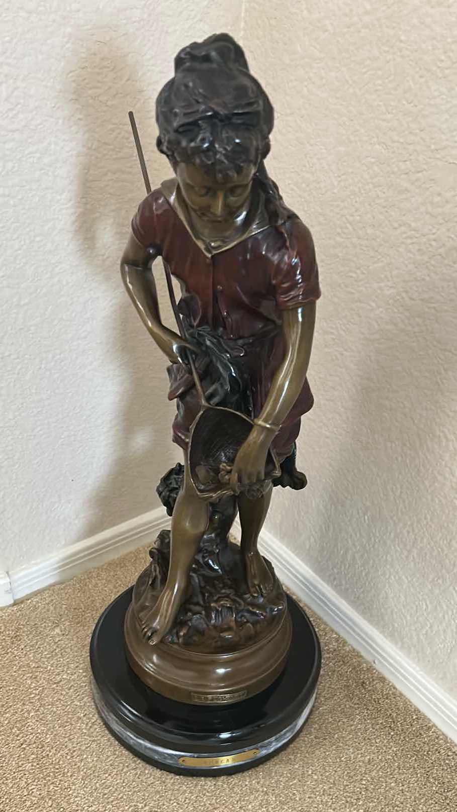 Photo 1 of BRONZE SCULPTURE BY AUGUST MOREAU " THE FISHER GIRL" H 22" VERY HEAVY
 