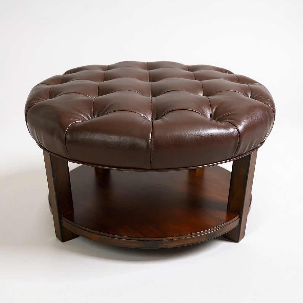 Photo 1 of RUBBERWOOD ROUND BROWN OTTOMAN W OPEN SHELF  29" X 18"