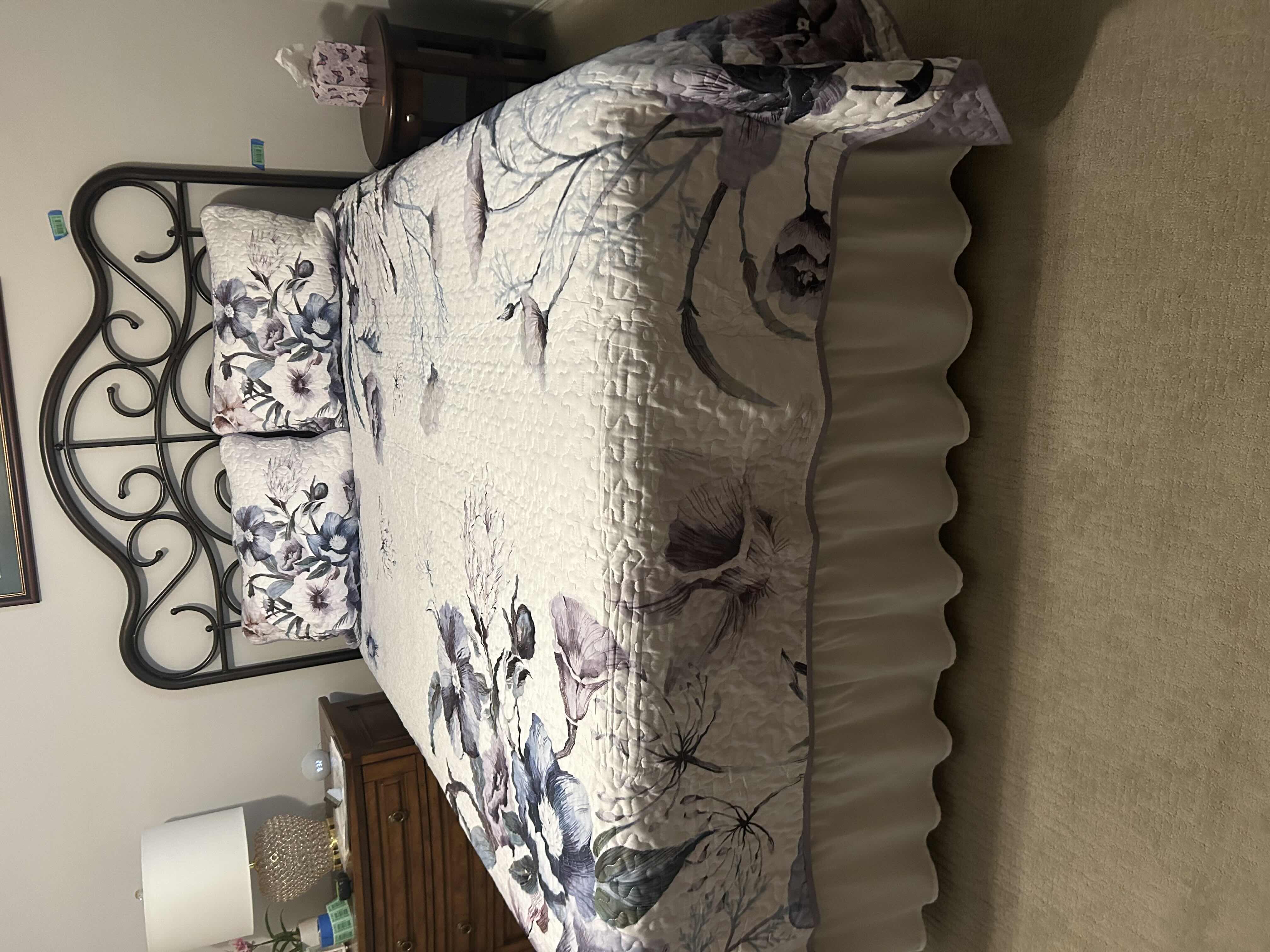 Photo 1 of PURPLE FLORAL PATTERNED QUEEN QUILT & RUFFLED BED SKIRT 2 MATCHING PILLOW SHAMS