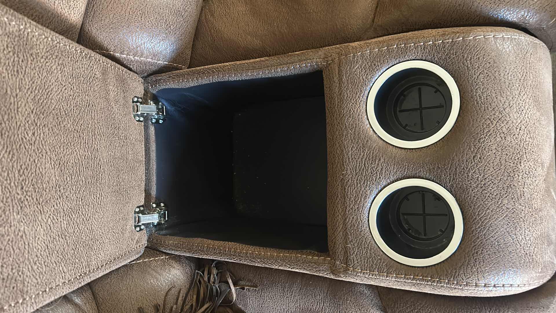 Photo 1 of BROWN SOFT SUEDE RECLINING LOVESEAT W CENTER CONSOLE & CUP HOLDERS 6.5FT