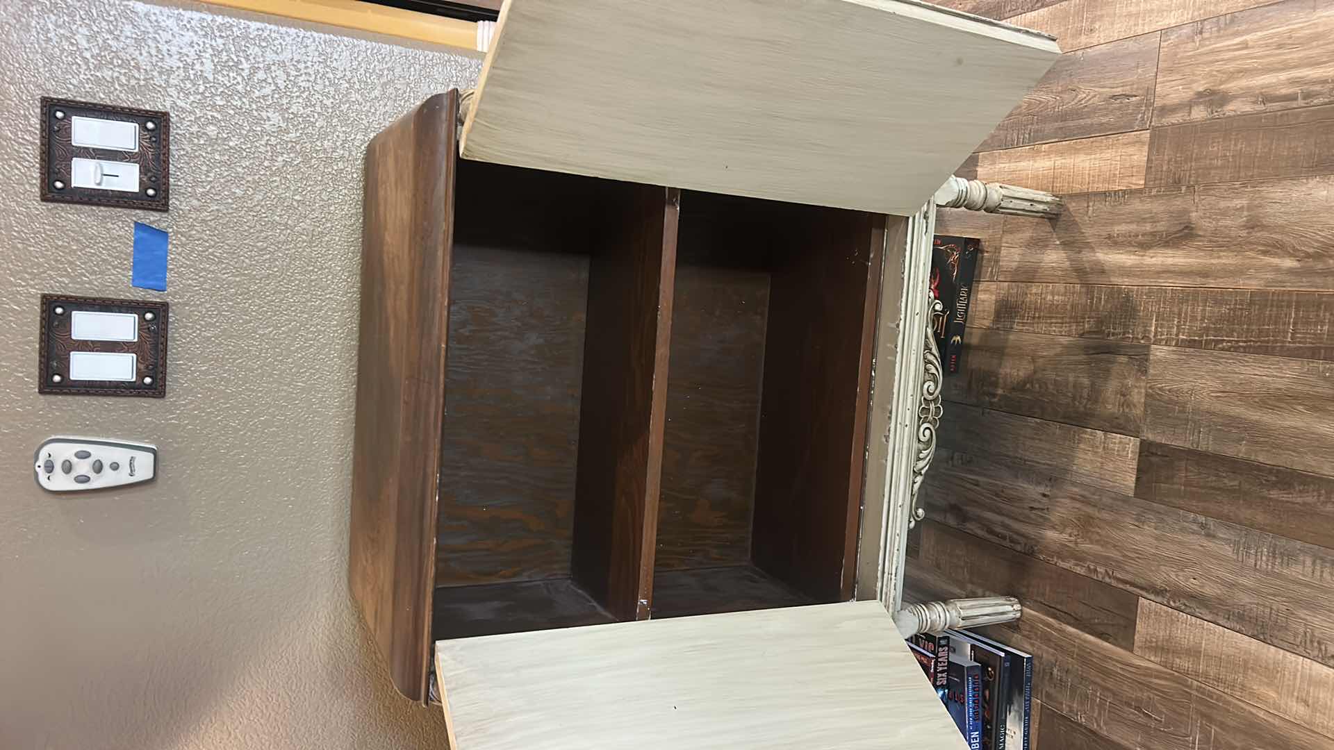 Photo 1 of ANTIQUE SPARTON AC RECEIVER CABINET - EUROPEAN-STYLE WITH DISTRESSED LIGHT GREEN FINISH AND WOOD TOP 25 1/2“ x 13 1/2“ x H35“ SPARKS WITHINGTON CO