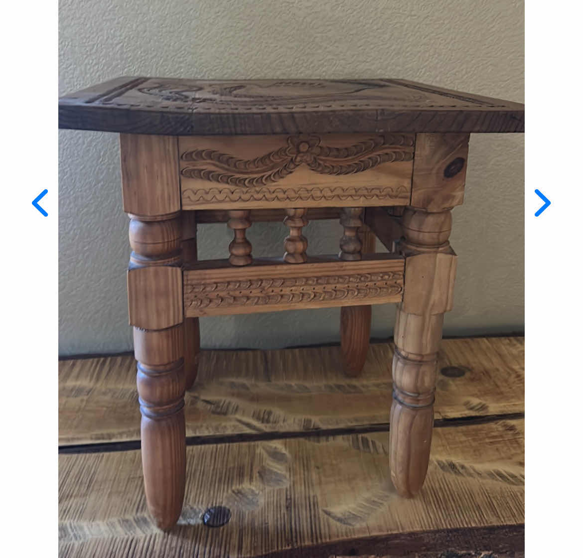 Photo 1 of CHIP CARVED WOOD VICTORIAN STYLE ACCENT TABLE / PLANT STAND WITH SWAN ENGRAVING 15” x H17”