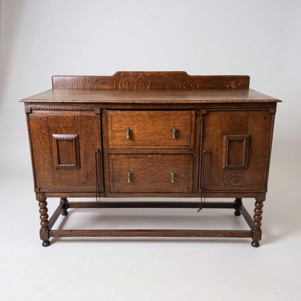 Photo 1 of ANTIQUE OAK JACOBEAN STYLE SIDEBOARD W BARKEY TWIST LEGS 53" X 29" H 38 RETAIL $700-$1500