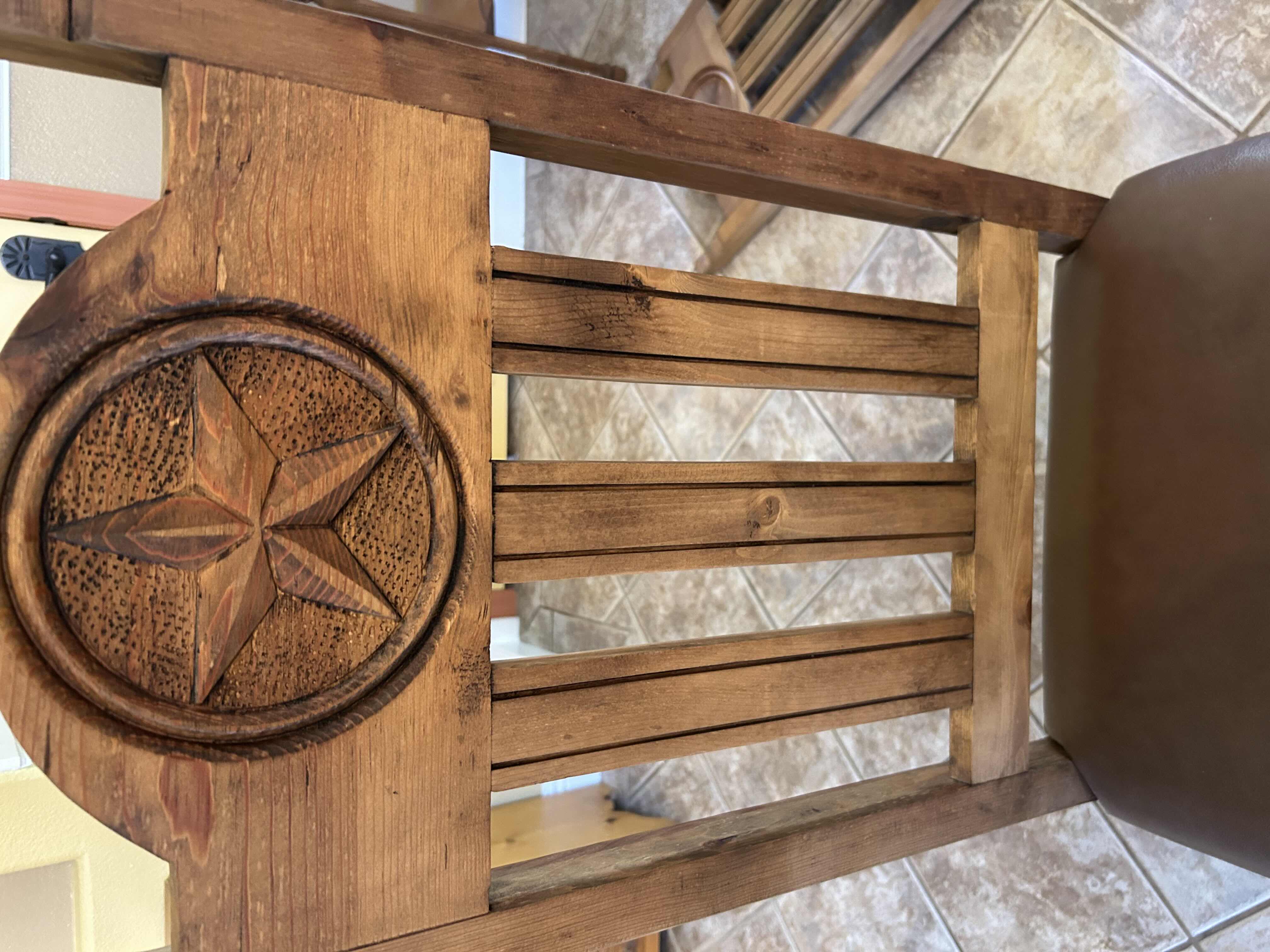 Photo 1 of 2- WESTERN RUSTIC TEXAS STAR WOOD CHAIR W BROWN CUSHION SEAT BY SEGUSINO