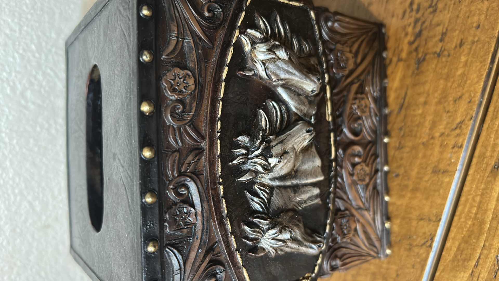 Photo 1 of HORSE TOOLED TISSUE BOX & SOAP DISPENSER