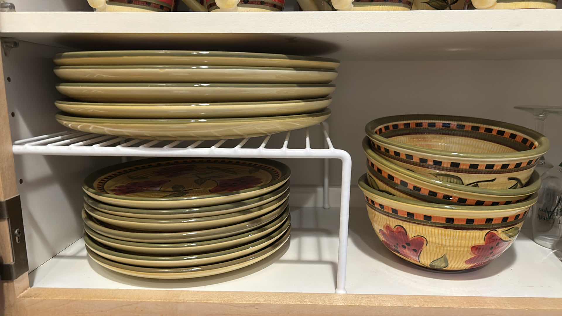 Photo 1 of CONTENTS OF 3 SHELVES -RARE DISCONTINUED MEXICAN POTTERY “LOLA” HAND PAINTED CERAMIC DINNER WARE