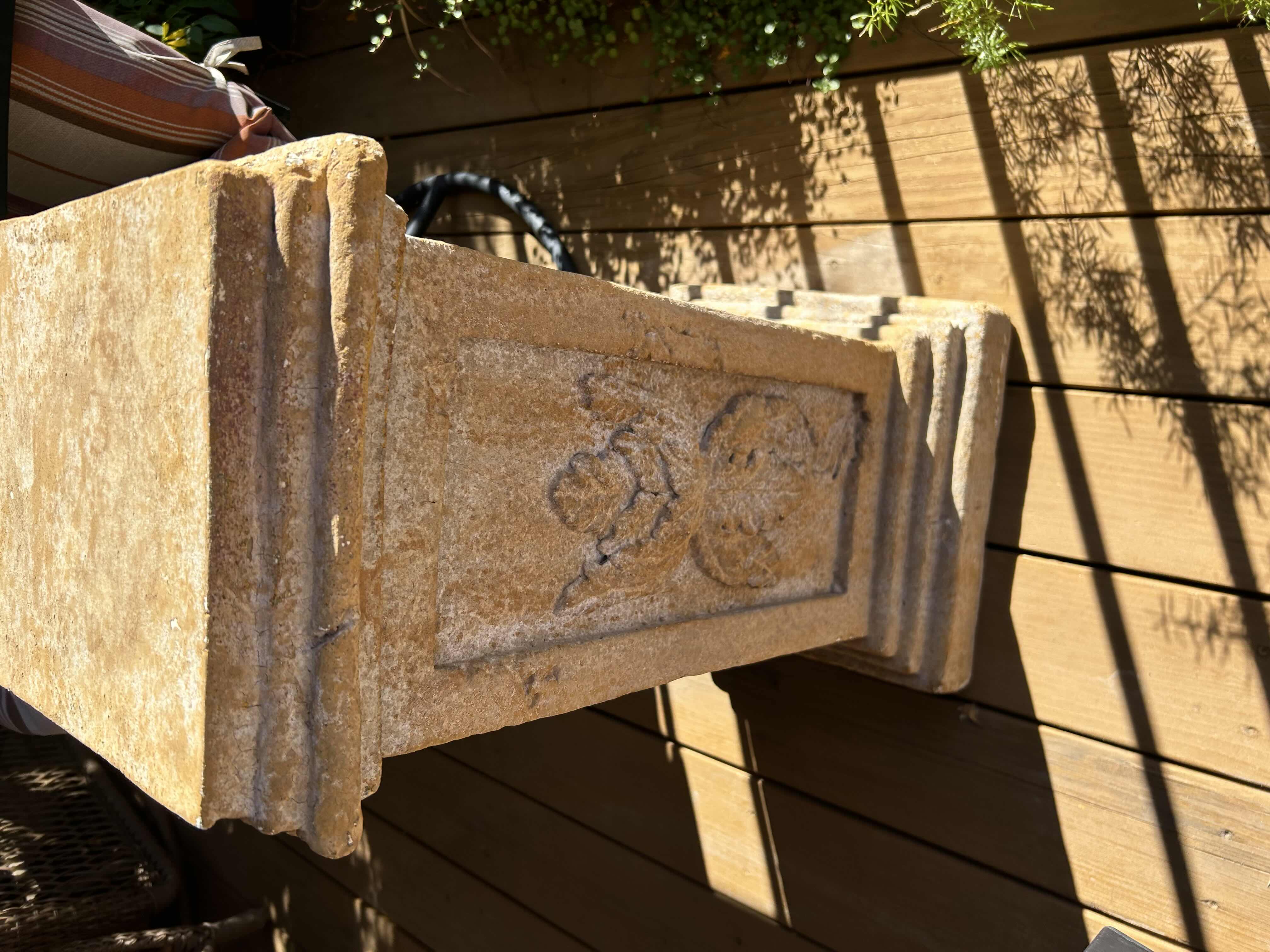 Photo 1 of CARVED LEAF CEMENT DISPLAY STAND H 27"