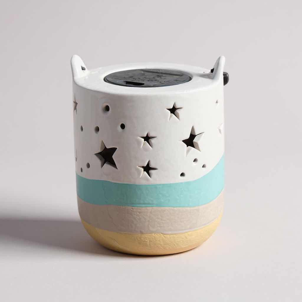 Photo 1 of 2- LIGHTSCAPES ILLUMINATED SOLAR CERAMIC LANTERN H 8"