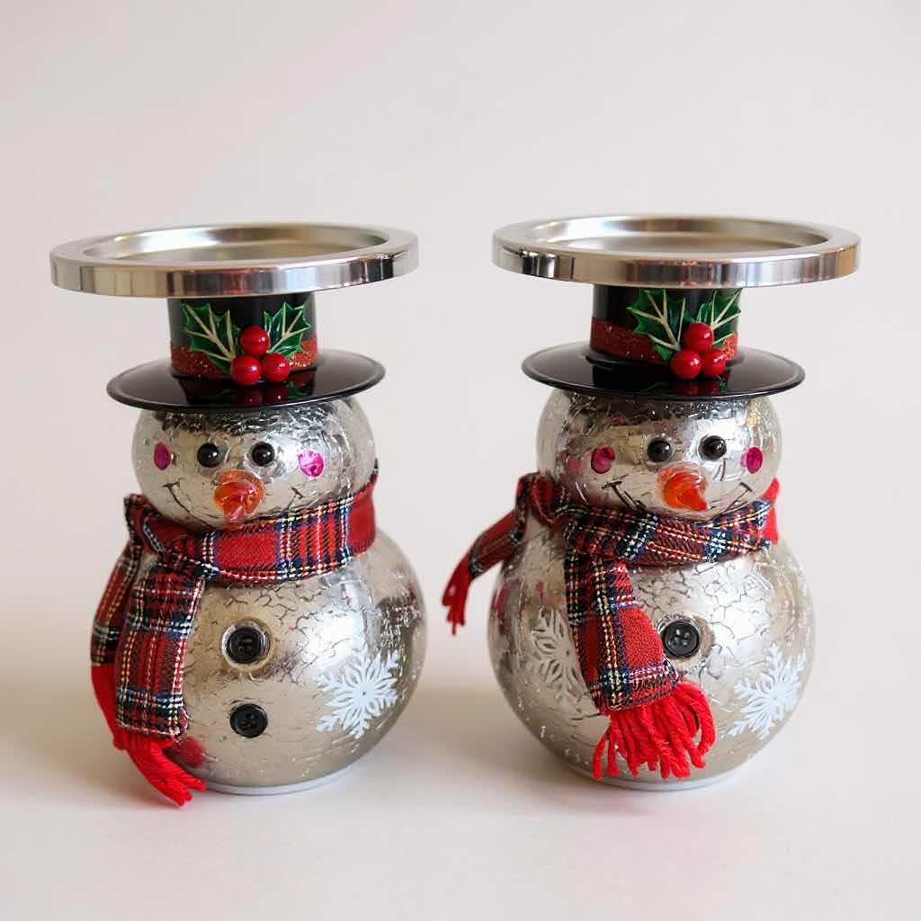Photo 1 of 2 Mercury GLASS SNOWMEN PEDESTALS H 9"