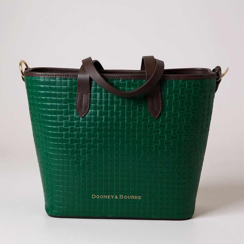 Photo 1 of DOONEY & BOURKE  LILLIANA GREEN WOVEN TOTE W BROWN HANDLES