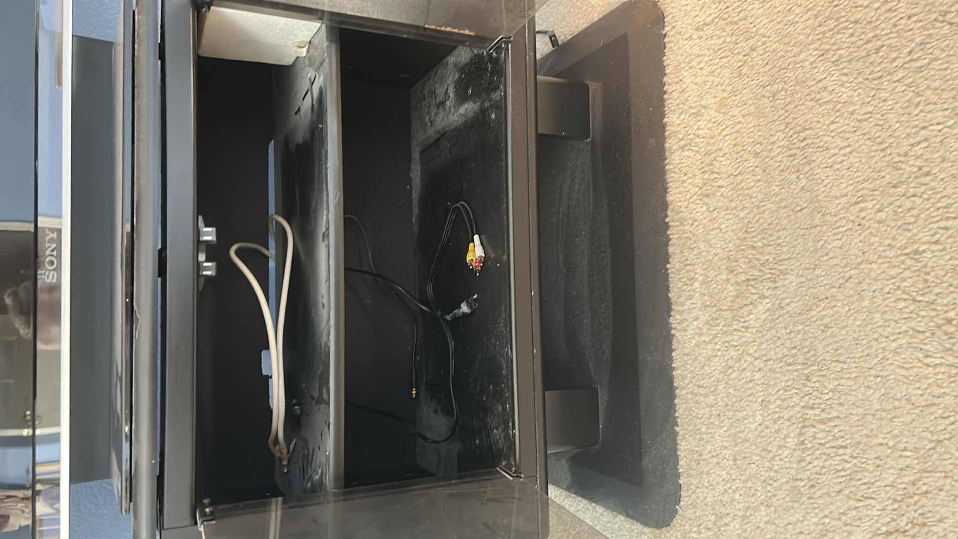 Photo 1 of BLACK RETRO STYLE ELECTRONICS CABINET W TEMPERED GLASS DOORS & SWIVEL TOP 26" X 16" H 23"