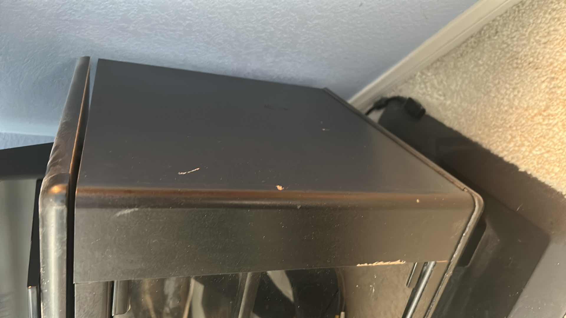 Photo 1 of BLACK RETRO STYLE ELECTRONICS CABINET W TEMPERED GLASS DOORS & SWIVEL TOP 26" X 16" H 23"