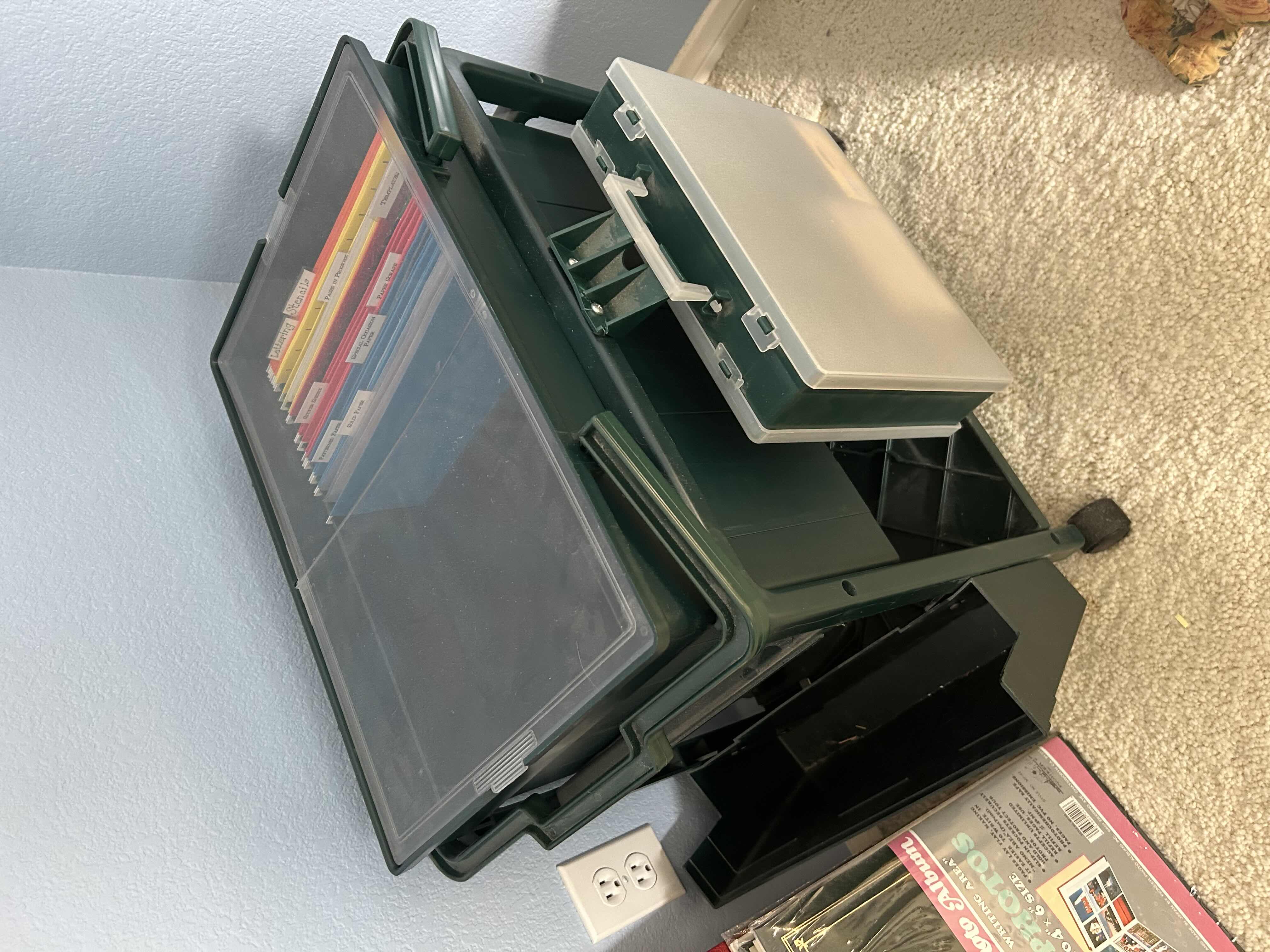 Photo 1 of GREEN FILE SUPPLY CRAFT CARRYING CASEL 23" X 14" & 2 LARGE SCRAP BOOKS