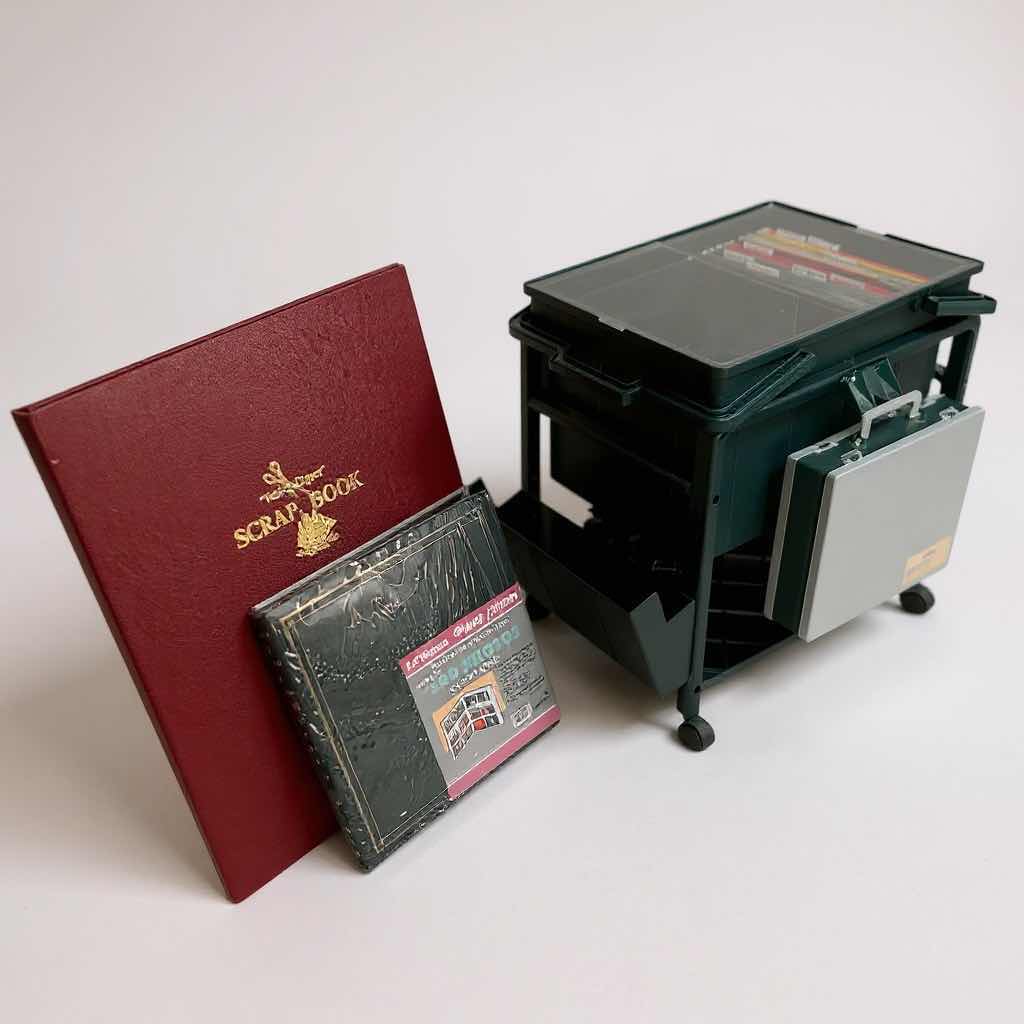 Photo 1 of GREEN FILE SUPPLY CRAFT CARRYING CASEL 23" X 14" & 2 LARGE SCRAP BOOKS