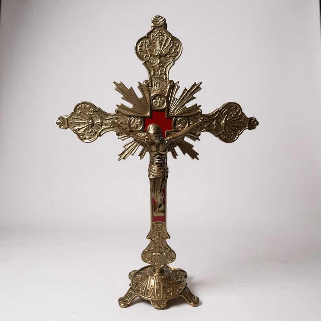 Photo 1 of SILVER TONE FINISH STANDING CRUCIFIX H 14"