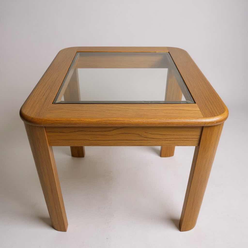 Photo 1 of OAK SIDE TABLE W GLASS INSERT 20" X 27" H 20"